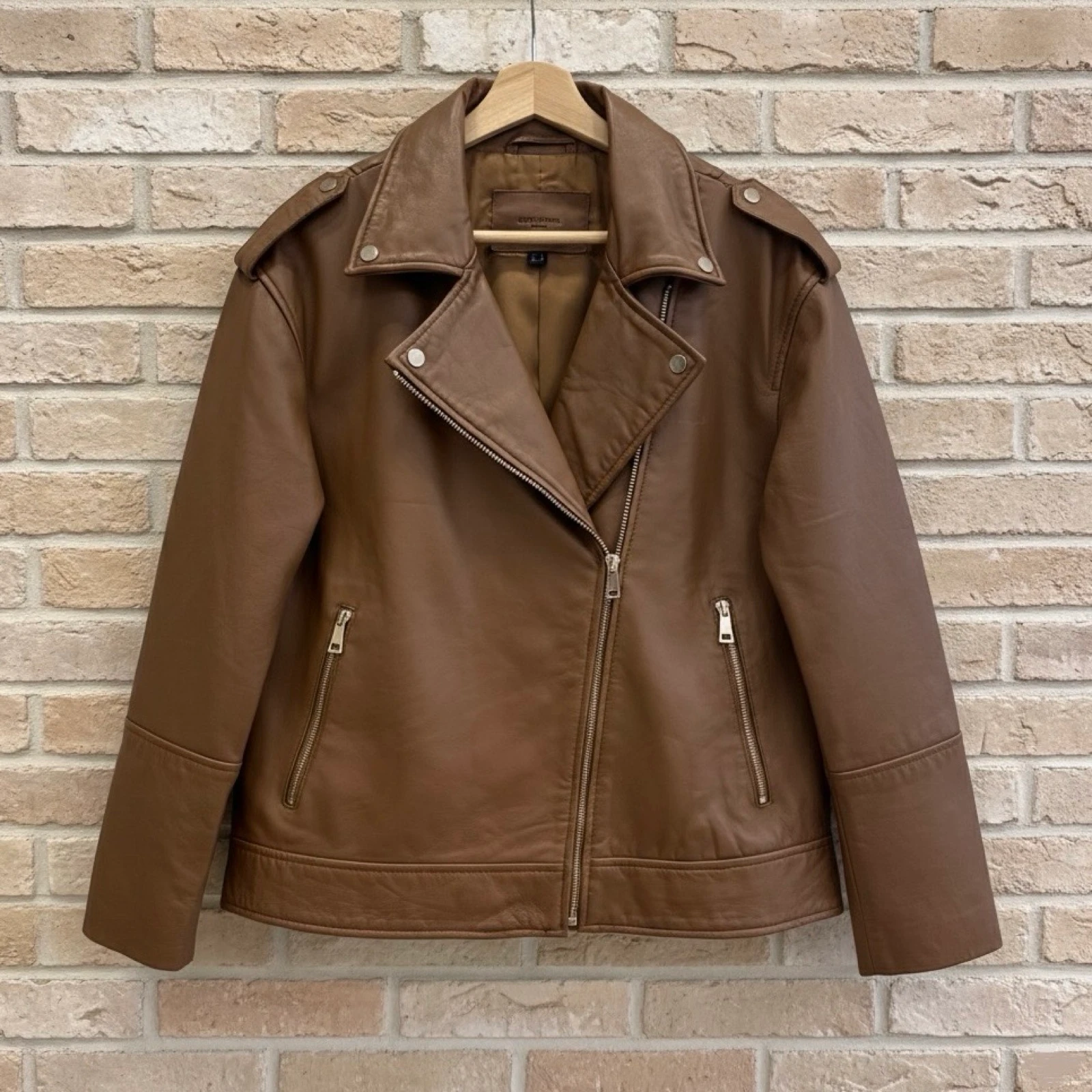 Maat M/L - Cortefiel Bikerjack van bruin leer – photo 2